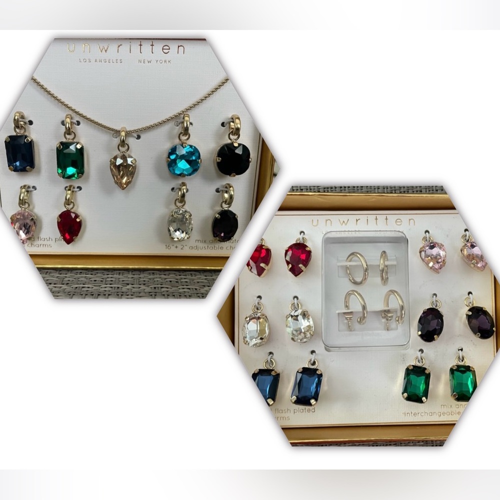 Unwritten Multi-Color Glass Mix and Match Hoop Earring Set AND Necklace Set